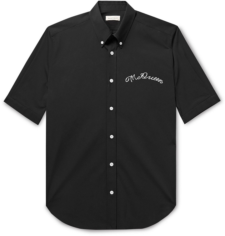 Photo: ALEXANDER MCQUEEN - Button-Down Collar Logo-Embroidered Stretch-Cotton Poplin Shirt - Black