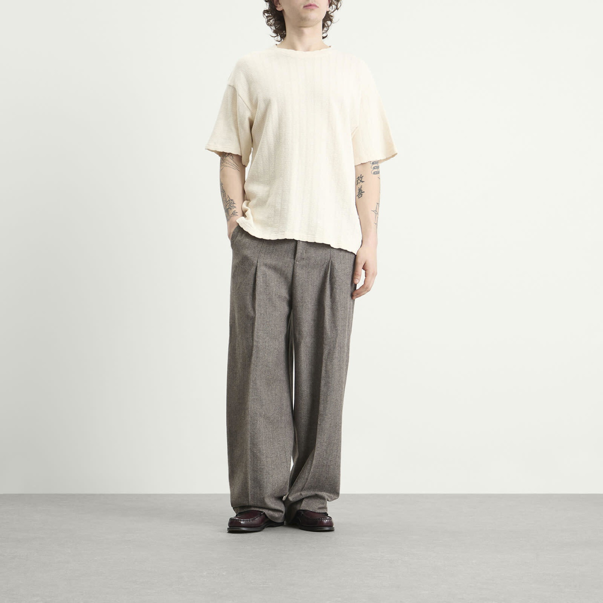 A Kind of Guise Men's Thuy Open Knit T-Shirt in Aran Creme