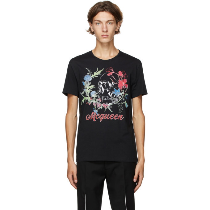 Photo: Alexander McQueen Black Skull Floral Crown Print T-Shirt