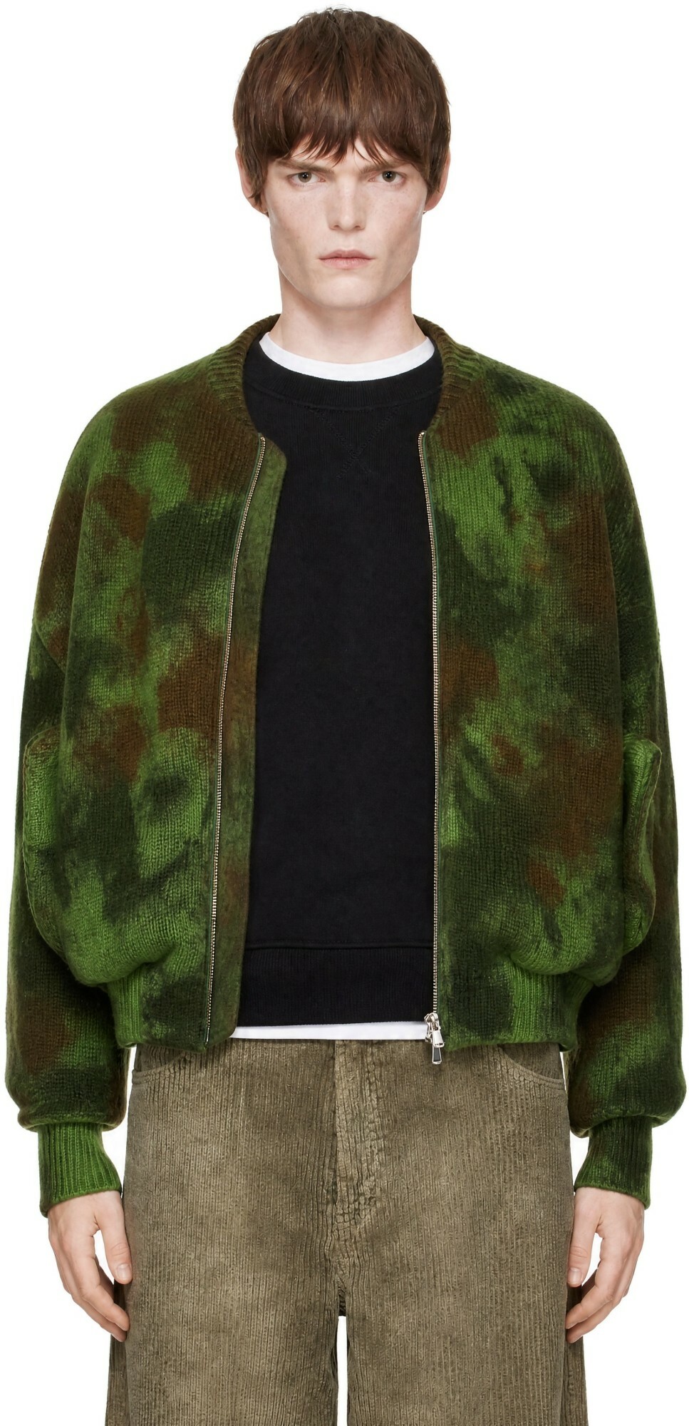 vowels Green Knitted Bomber Jacket