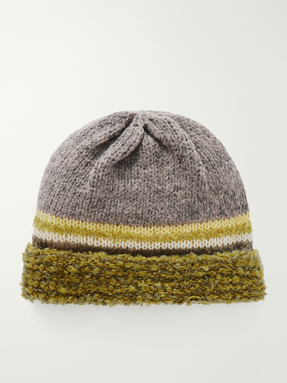 KAPITAL - Bouclé-Trimmed Knitted Mélange Beanie - Brown