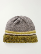 KAPITAL - Bouclé-Trimmed Knitted Mélange Beanie - Brown