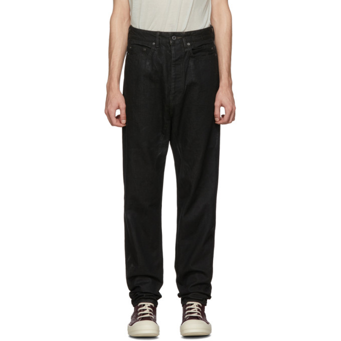 Rick Owens Drkshdw Black Wax Collapse Long Jeans Rick Owens Drkshdw