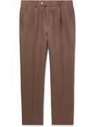 UMIT BENAN B - Straight-Leg Pleated Linen Trousers - Brown