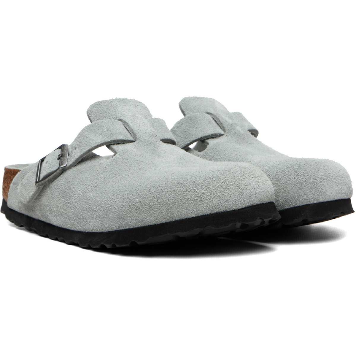 Birkenstock Gray Narrow Boston Soft Footbed Suede Leather Loafers