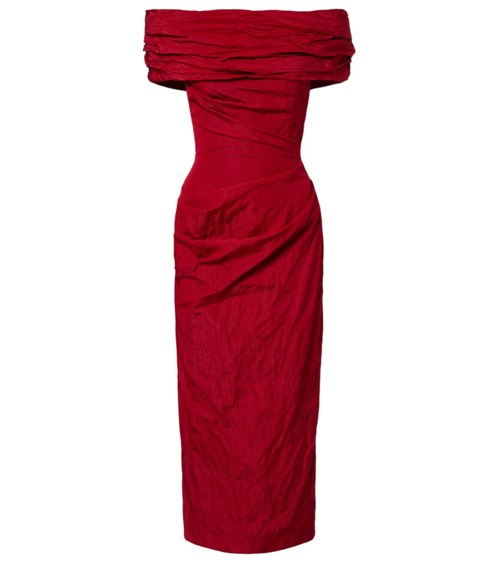 Photo: Magda Butrym Off-shoulder draped cotton-blend midi dress