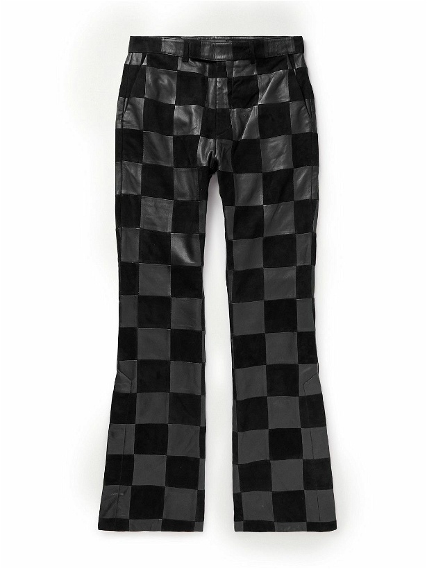 Photo: AMIRI - Bootcut Checked Suede and Leather Trousers - Black