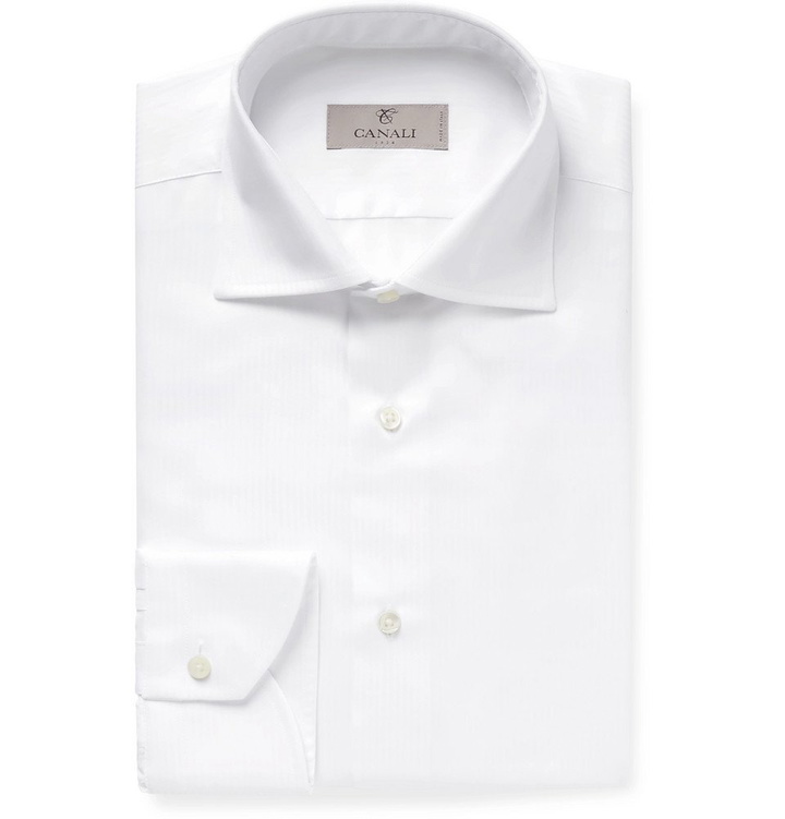 Photo: Canali - Micro-Herringbone Cotton Shirt - Men - White