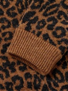 Noah - Leopard-Jacquard Wool Cardigan - Brown