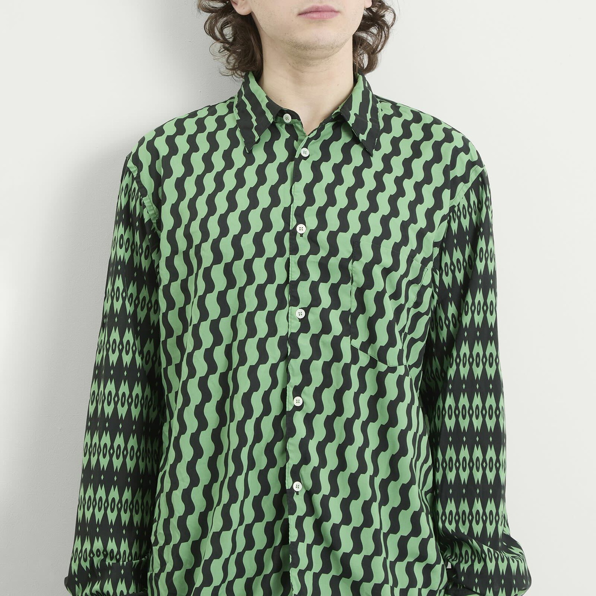 Comme des Garçons Homme Plus Men's Printed Long Sleeve Shirt in Green