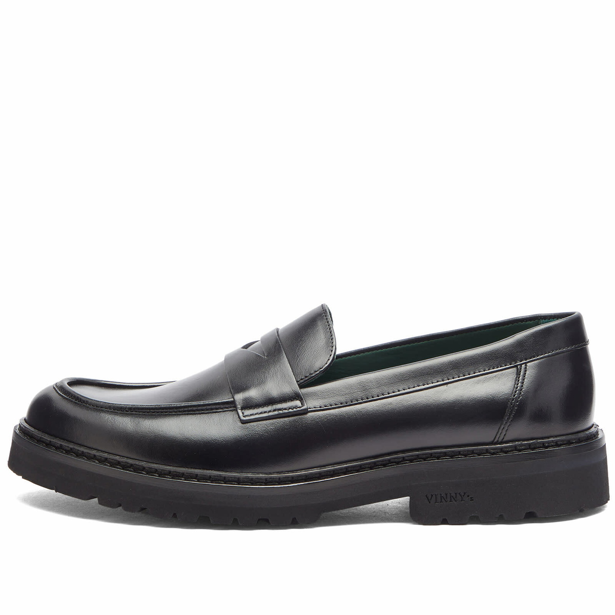 VINNY'S Men's Richee Lug Sole Penny Loafer in Black Crust Leather