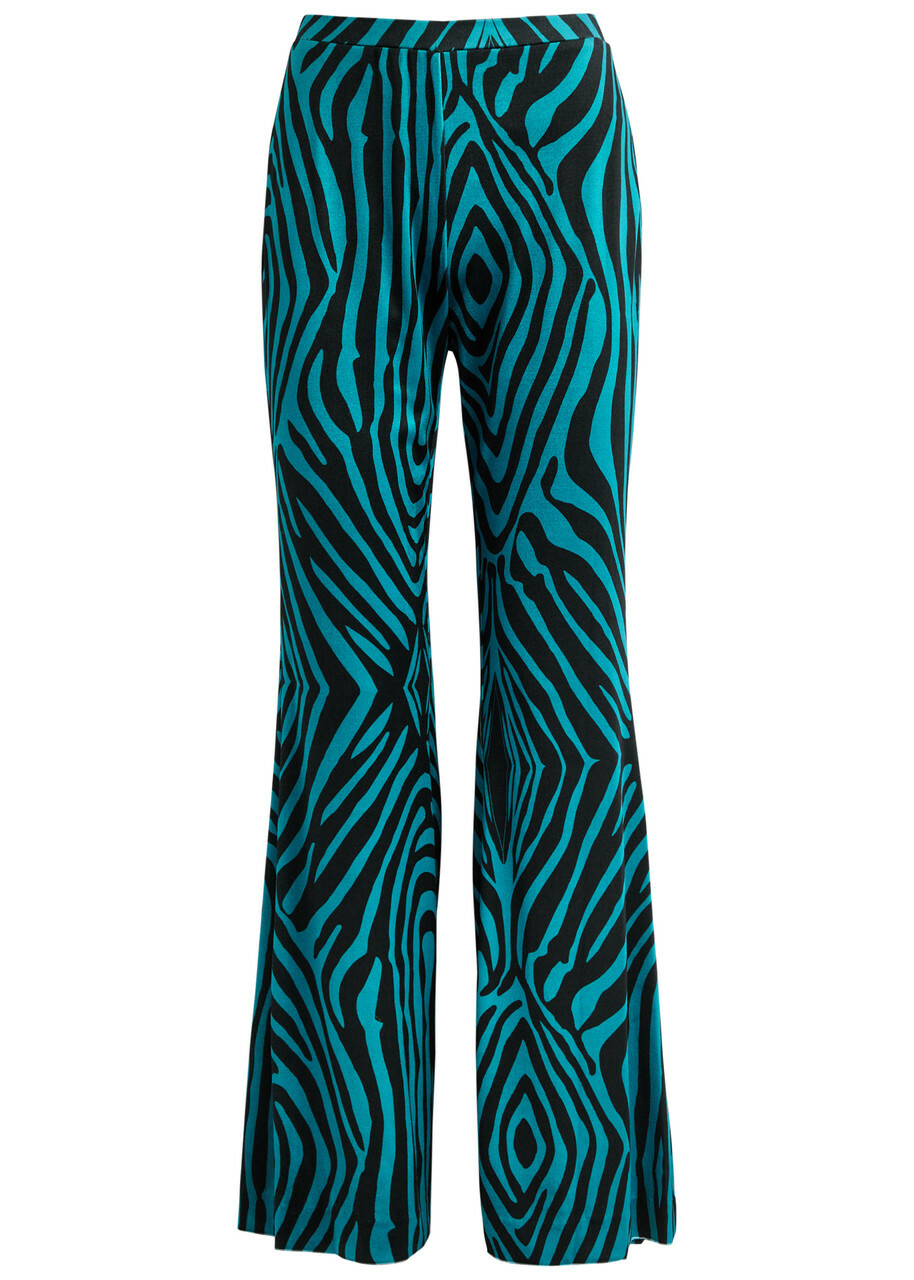 Diane Von Furstenberg Ruthette Printed Flared Velvet Trousers Blue