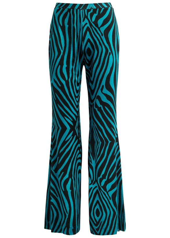 Photo: Diane Von Furstenberg Ruthette Printed Flared Velvet Trousers Blue