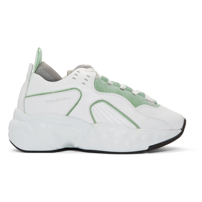 Acne SSENSE Exclusive White and Green Sneakers