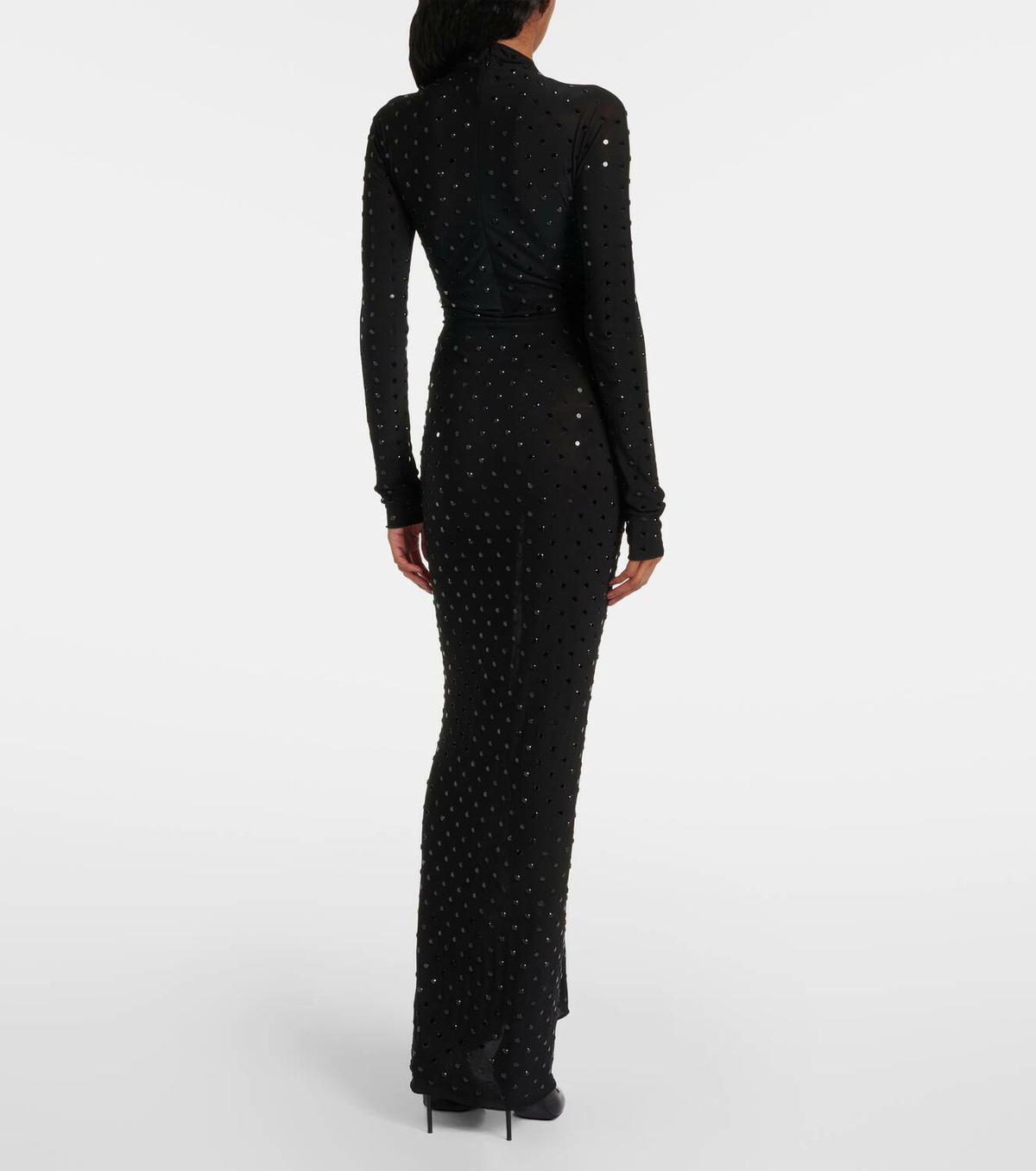 Alaïa Embellished ruched jersey maxi dress ALAÏA
