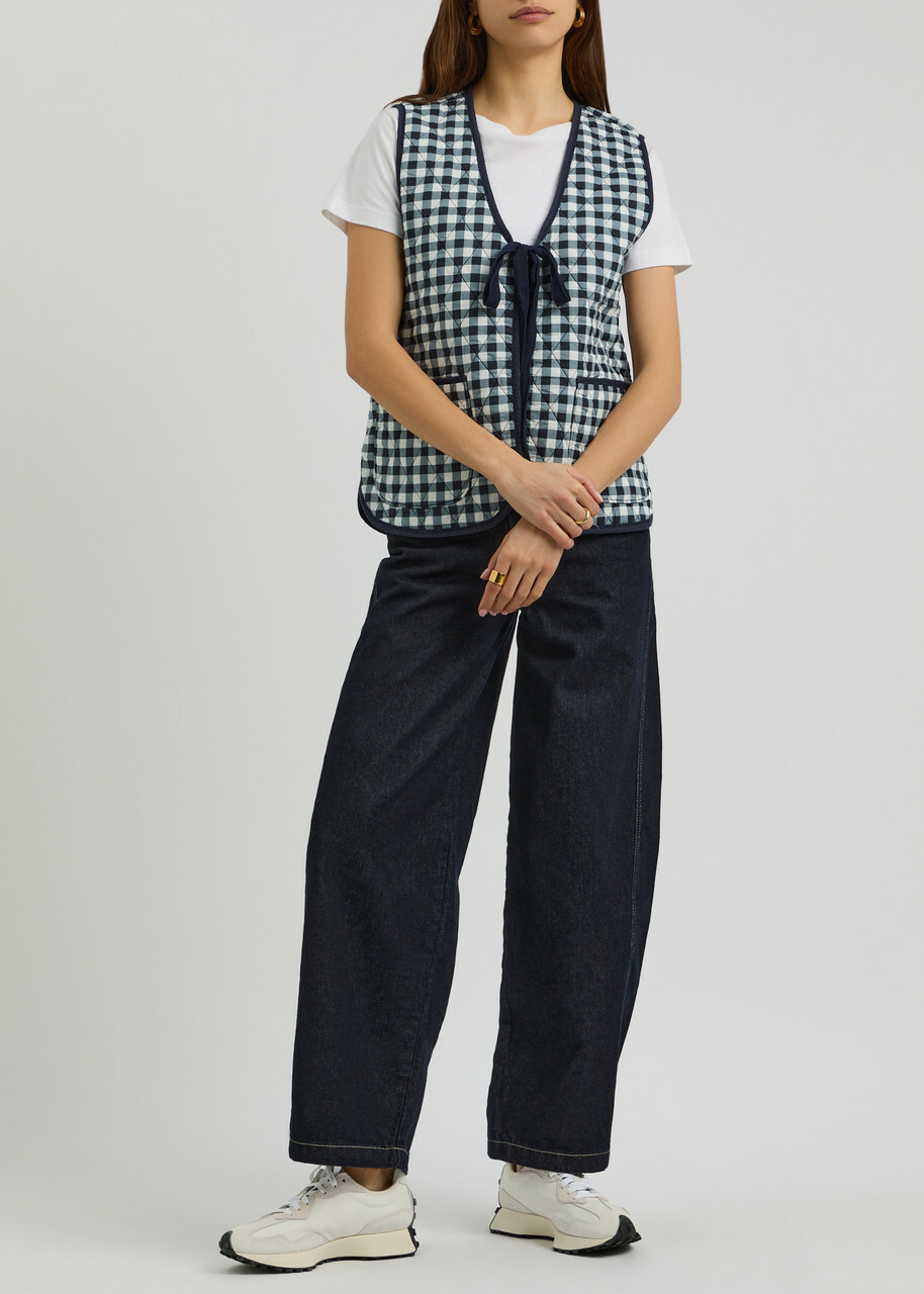 Free People Claudine Gingham Cotton Gilet Navy