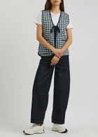 Free People Claudine Gingham Cotton Gilet Navy