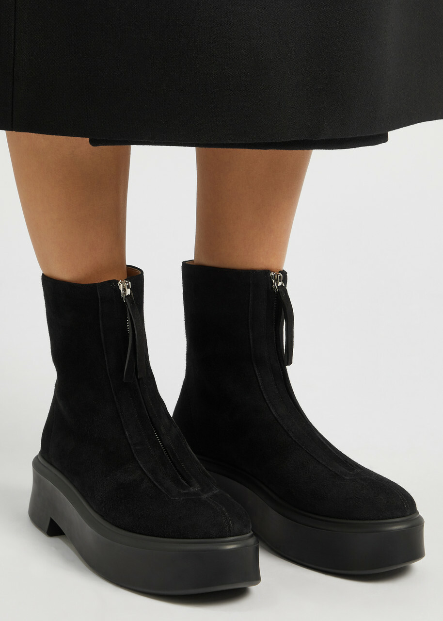 The Row Zipped 1 Suede Ankle Boots Black The Row