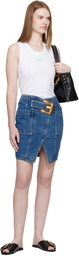 Balmain Blue Short Denim Belt Midi Skirt