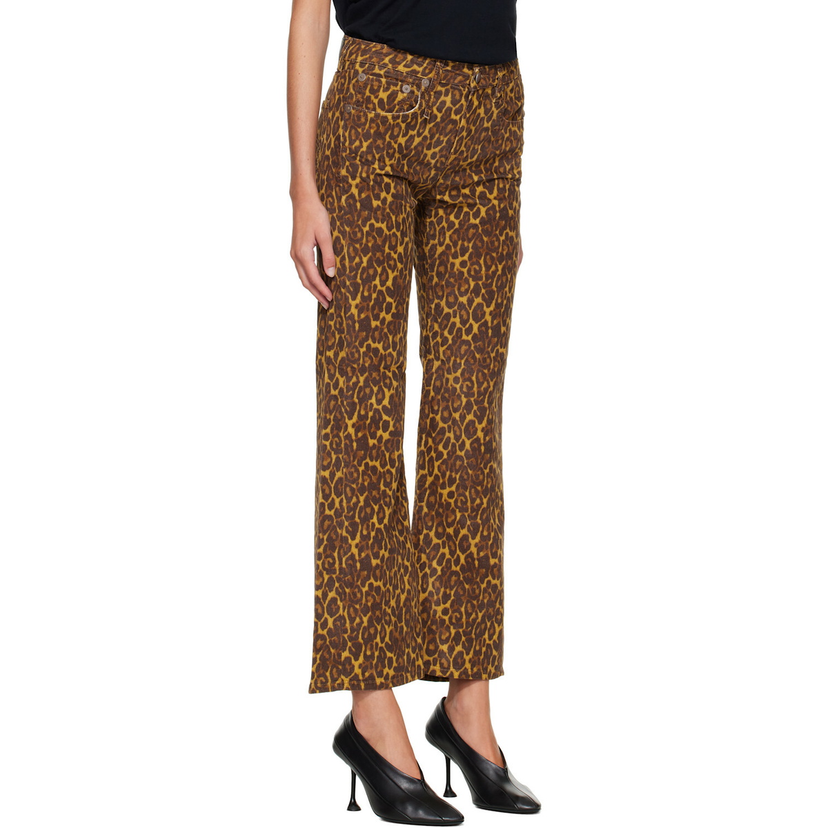 R13 Brown Joan Cropped Flare Jeans