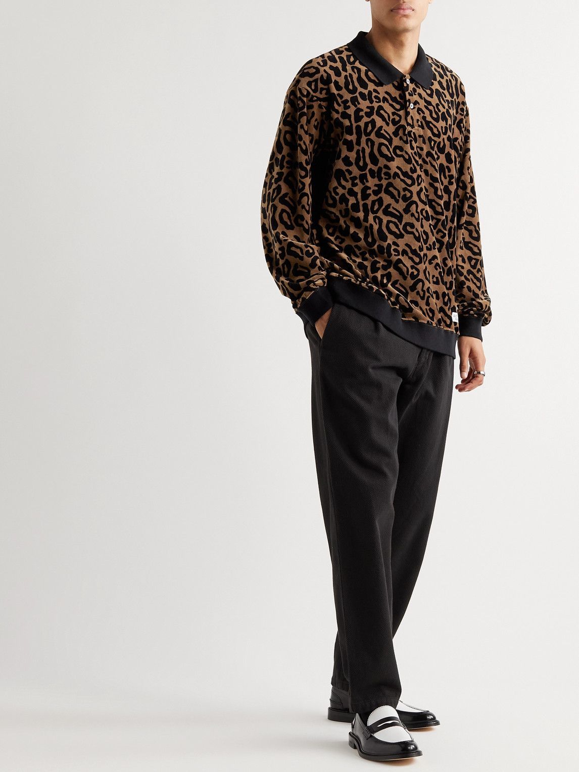 Wacko Maria - Leopard-Print Cotton-Blend Velour Polo Shirt ...