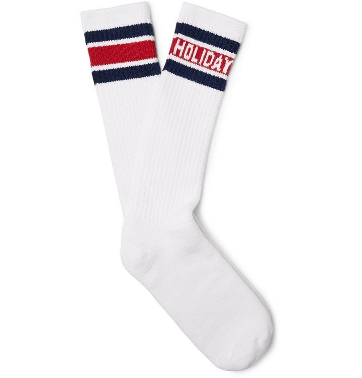 Photo: Holiday Boileau - Logo-Intarsia Ribbed Cotton Socks - White