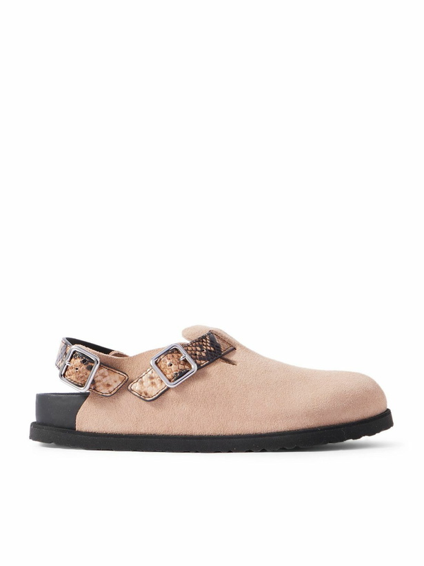 Photo: Birkenstock 1774 - Tokio Cazador Snake-Effect Leather-Trimmed Suede Clogs - Unknown