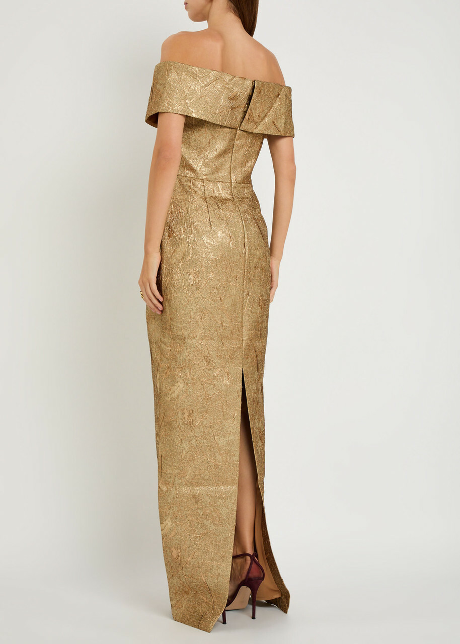 Rebecca Vallance Solana Brocade Woven Gown Gold