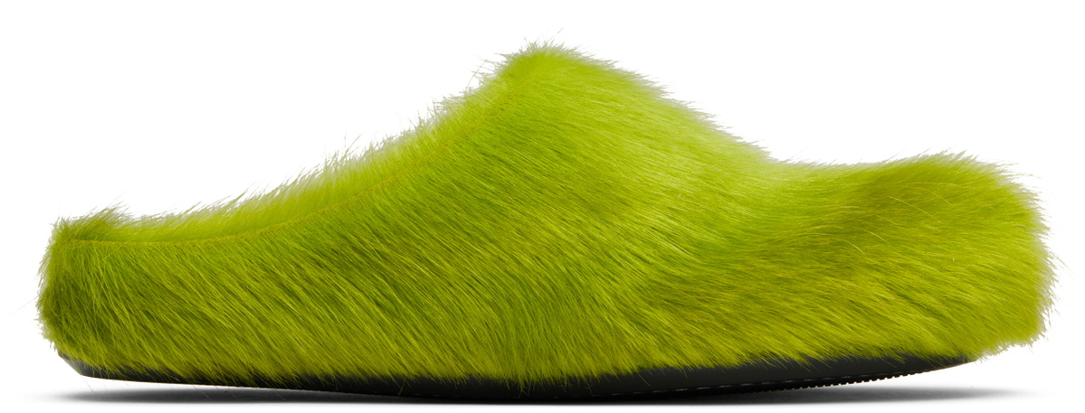 Marni Green Long Hair Calfskin Fussbett Slip-on Loafers
