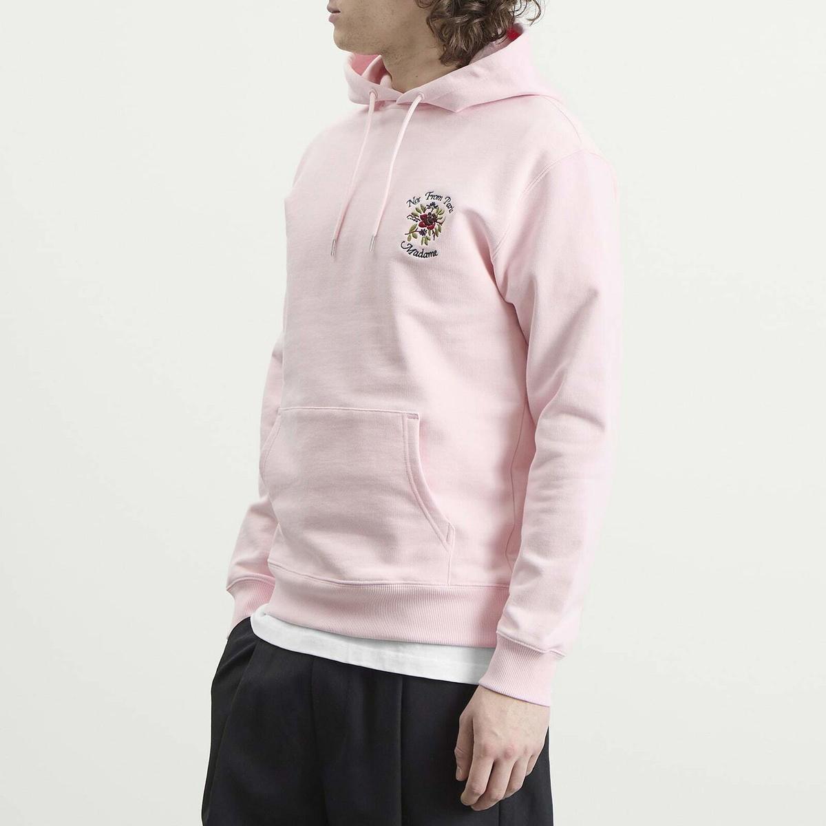 Drôle de Monsieur Men's Rose Slogan Hoodie in Light Pink