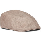 Brunello Cucinelli - Leather-Trimmed Herringbone Linen Flat Cap - Men - Tan