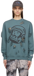 Billionaire Boys Club Blue Distressed Astro Logo Sweatshirt