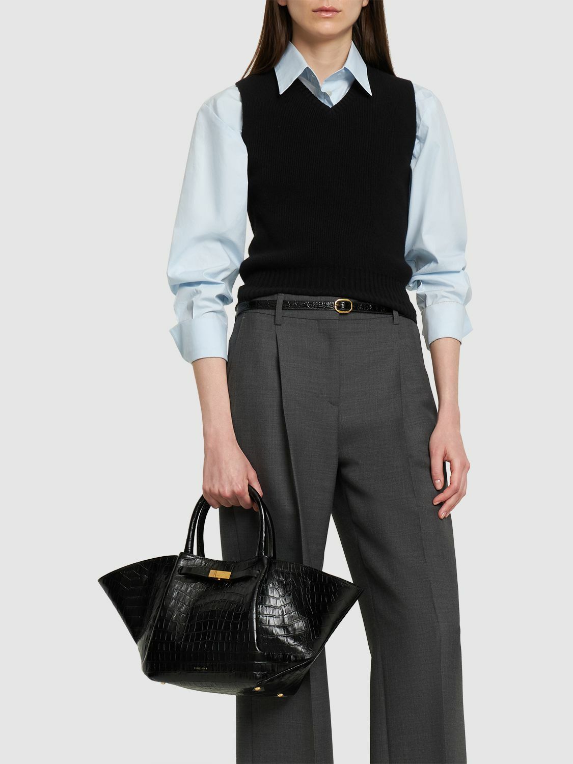 DEMELLIER Midi New York Croc Effect Leather Bag