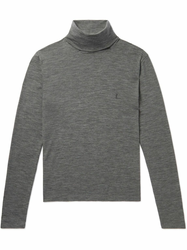 Photo: SAINT LAURENT - Slim-Fit Logo-Embroidered Wool-Blend Rollneck Sweater - Unknown