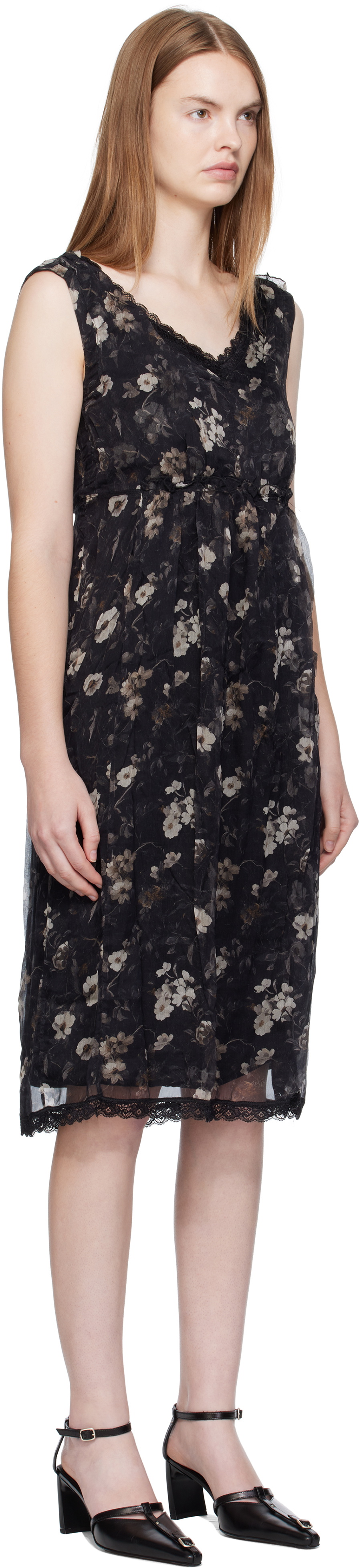 R13 Black Sleeveless V-Neck Midi Dress