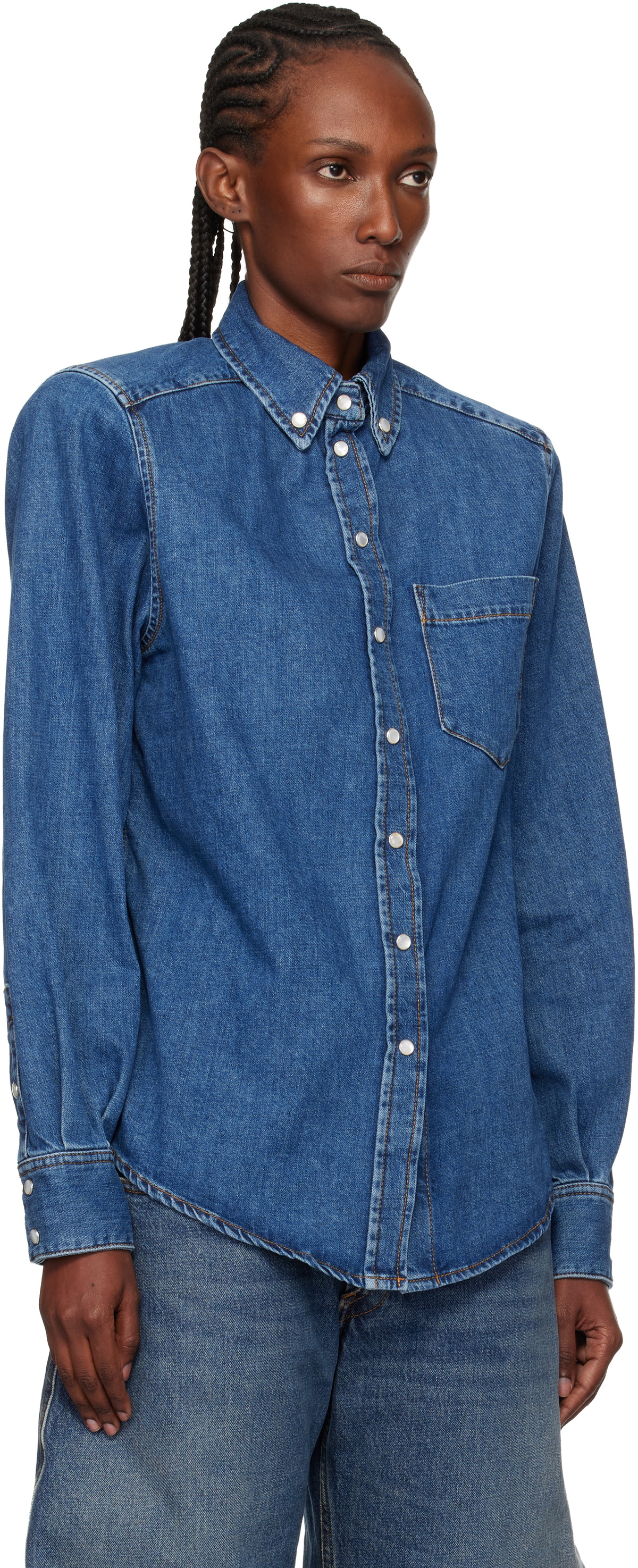 Mugler Blue Denim Power Shirt