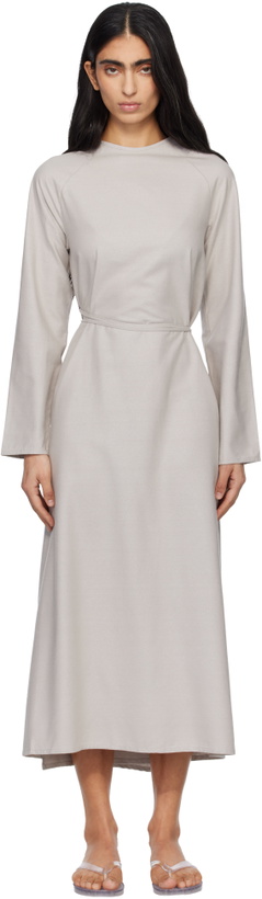 Photo: Baserange Taupe Long Sleeve Apron Maxi Dress