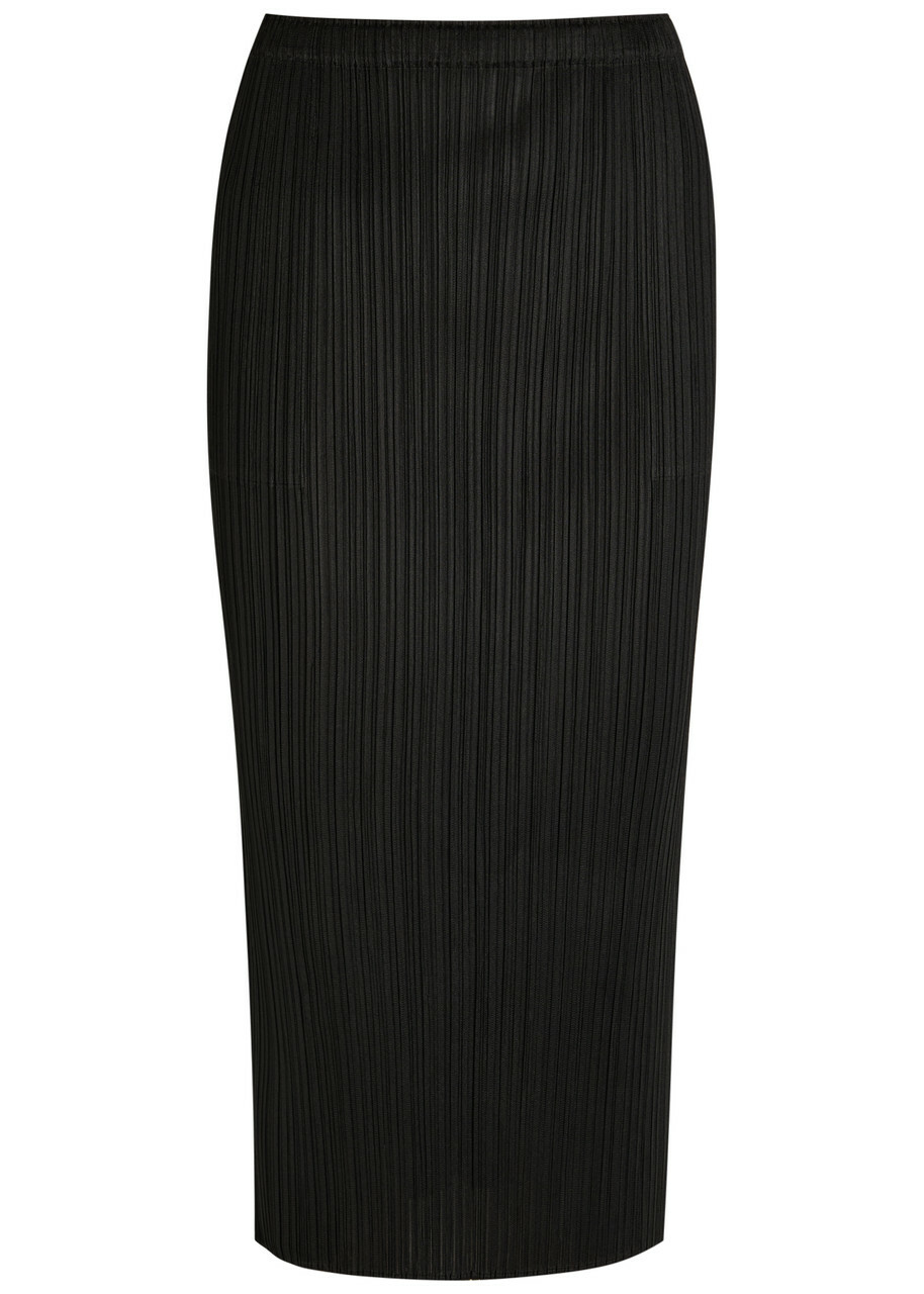 Pleats Please Issey Miyake Pleated Woven Midi Skirt Black