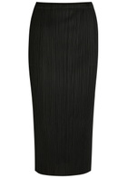 Pleats Please Issey Miyake Pleated Woven Midi Skirt Black