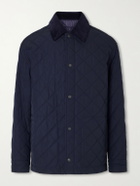 Purdey - Cotton Corduroy-Trimmed Padded Quilted Shell Jacket - Blue