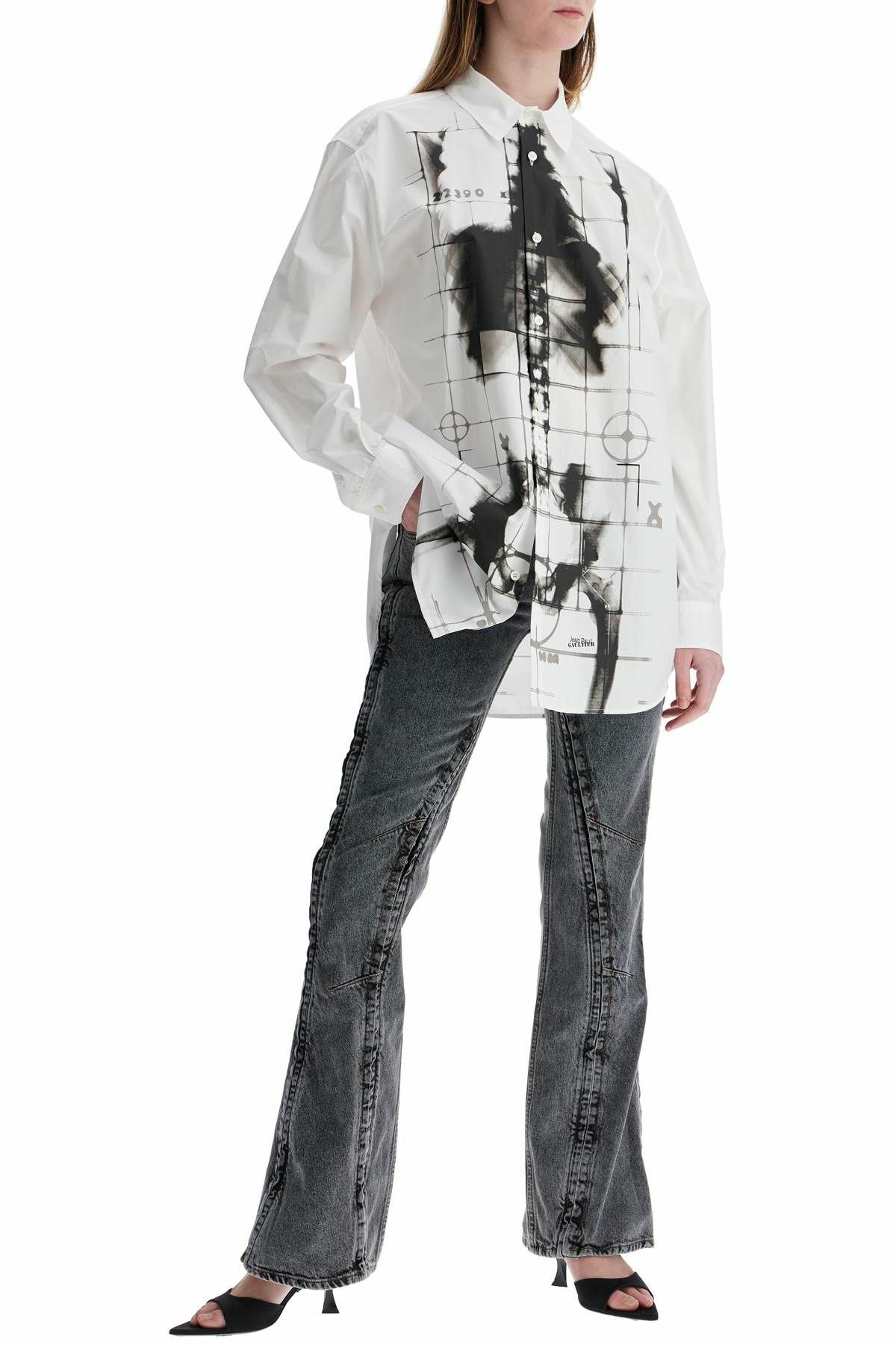 JEAN PAUL GAULTIER white cotton shirt with skeleton print front 