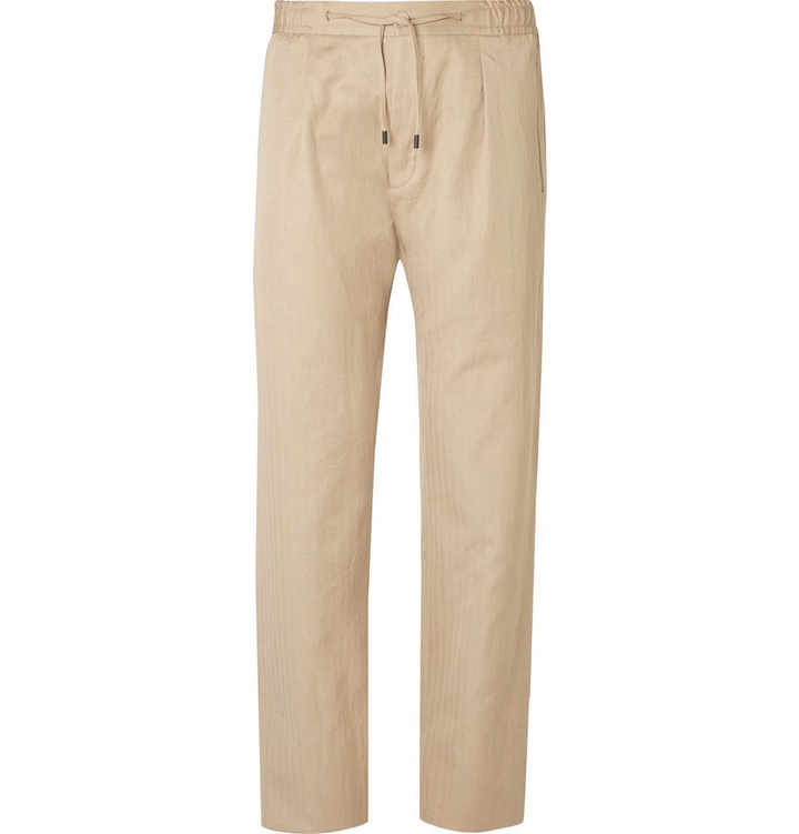 Photo: Fendi - Tapered Herringbone Linen and Cotton-Blend Drawstring Trousers - Men - Ecru