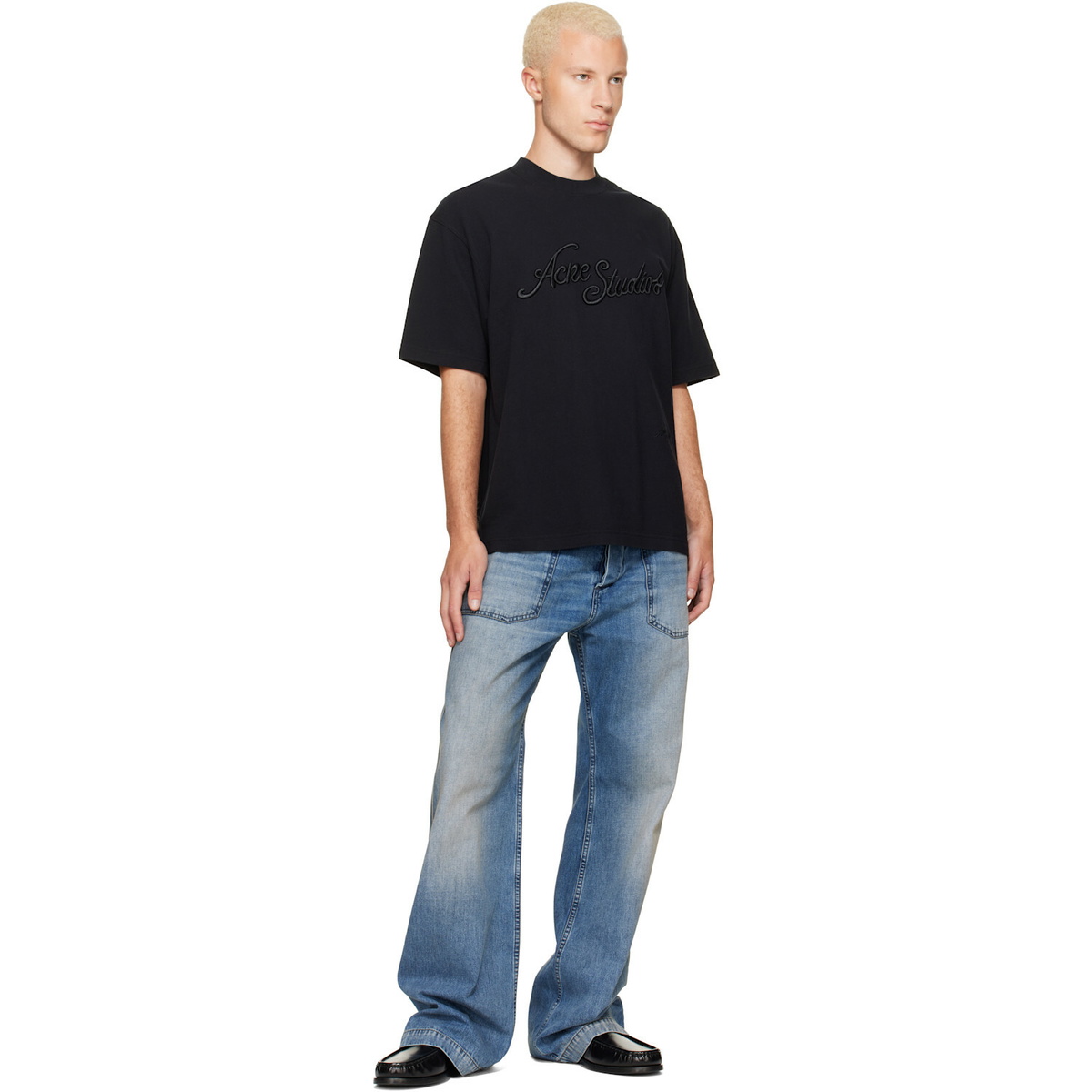 Acne Studios Black Piqué Logo T-shirt