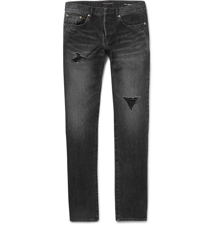 Photo: Saint Laurent - Slim-Fit Distressed Denim Jeans - Black