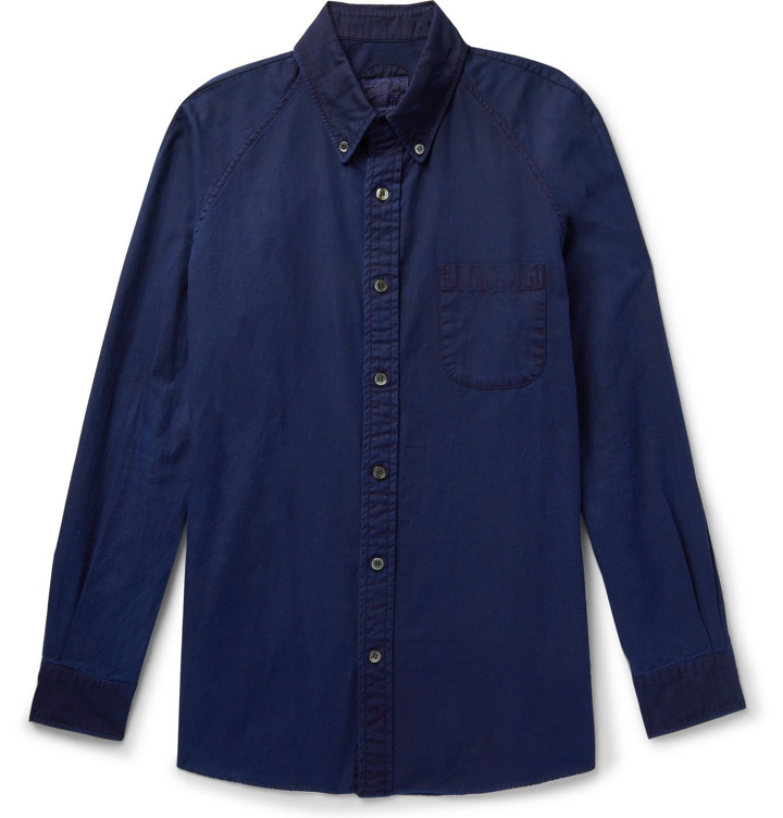 Photo: Blue Blue Japan - Button-Down Collar Indigo-Dyed Cotton Oxford Shirt - Blue