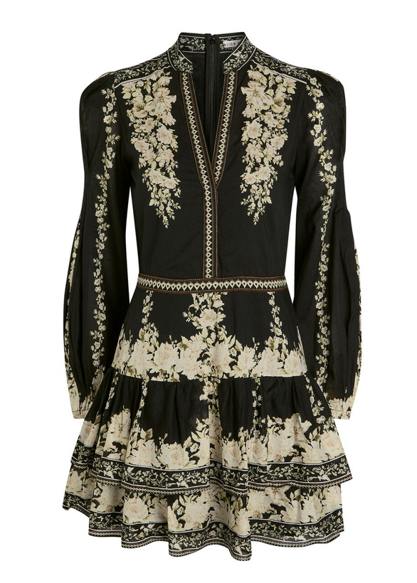Photo: Alice + Olivia Valencia Floral-print Cotton Mini Dress Black