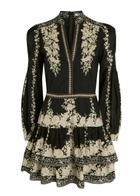 Alice + Olivia Valencia Floral-print Cotton Mini Dress Black
