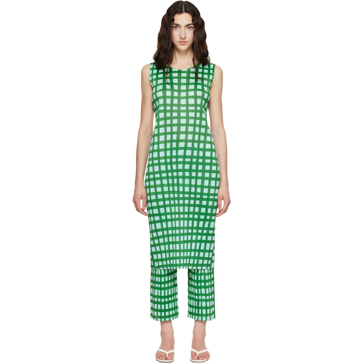 PLEATS PLEASE ISSEY MIYAKE Green Basket Midi Dress
