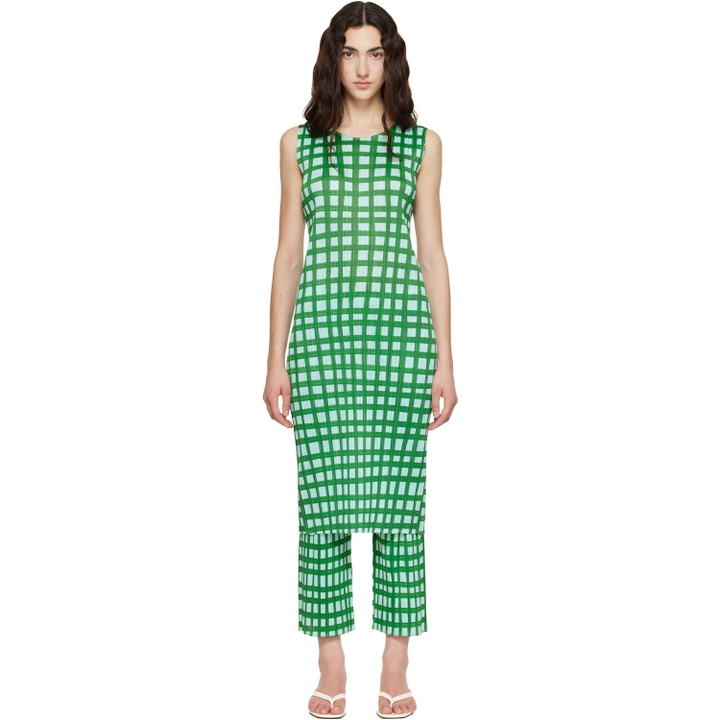 Photo: PLEATS PLEASE ISSEY MIYAKE Green Basket Midi Dress
