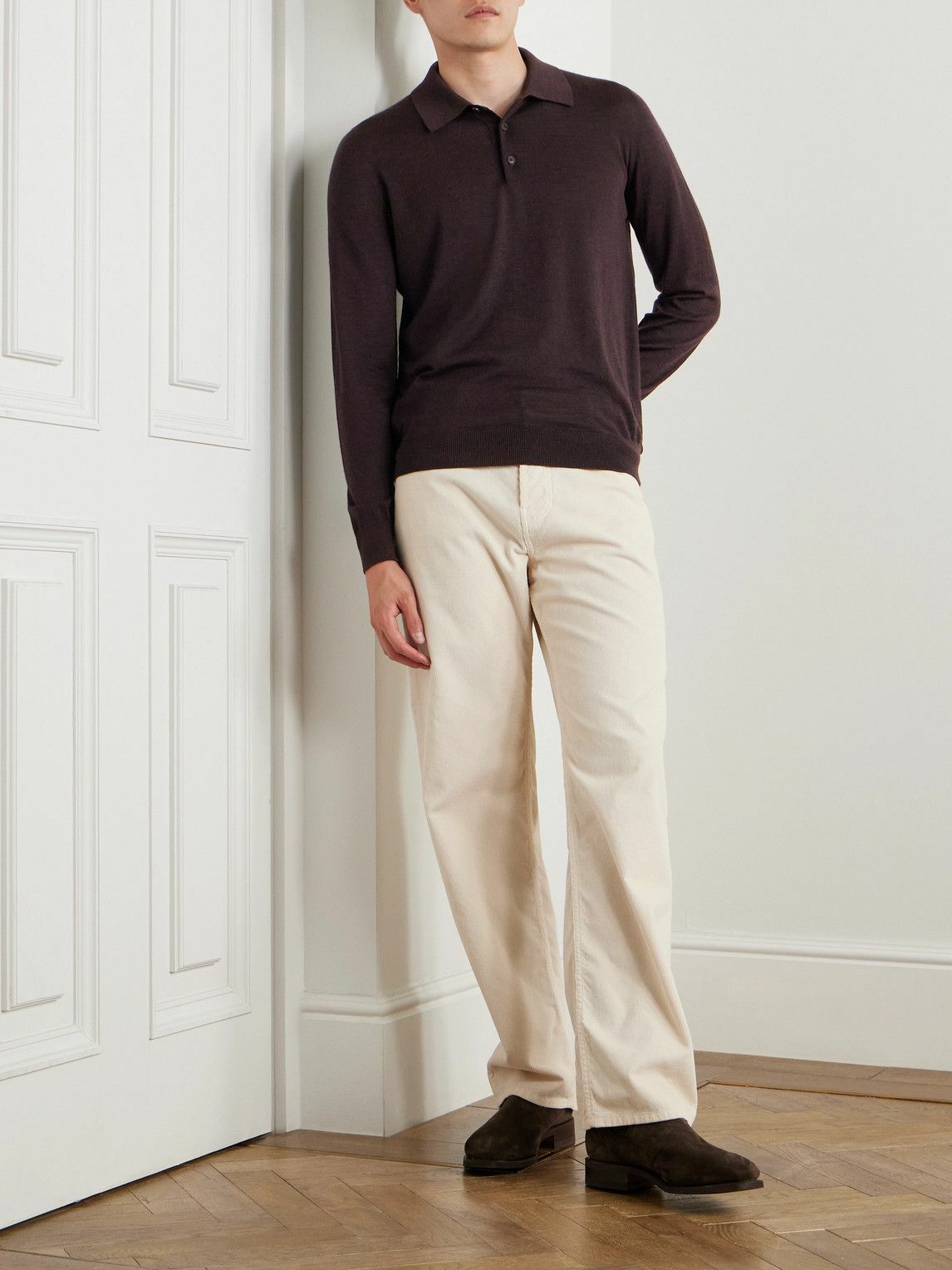 Purdey - Logo-Embroidered Wool Polo Shirt - Brown